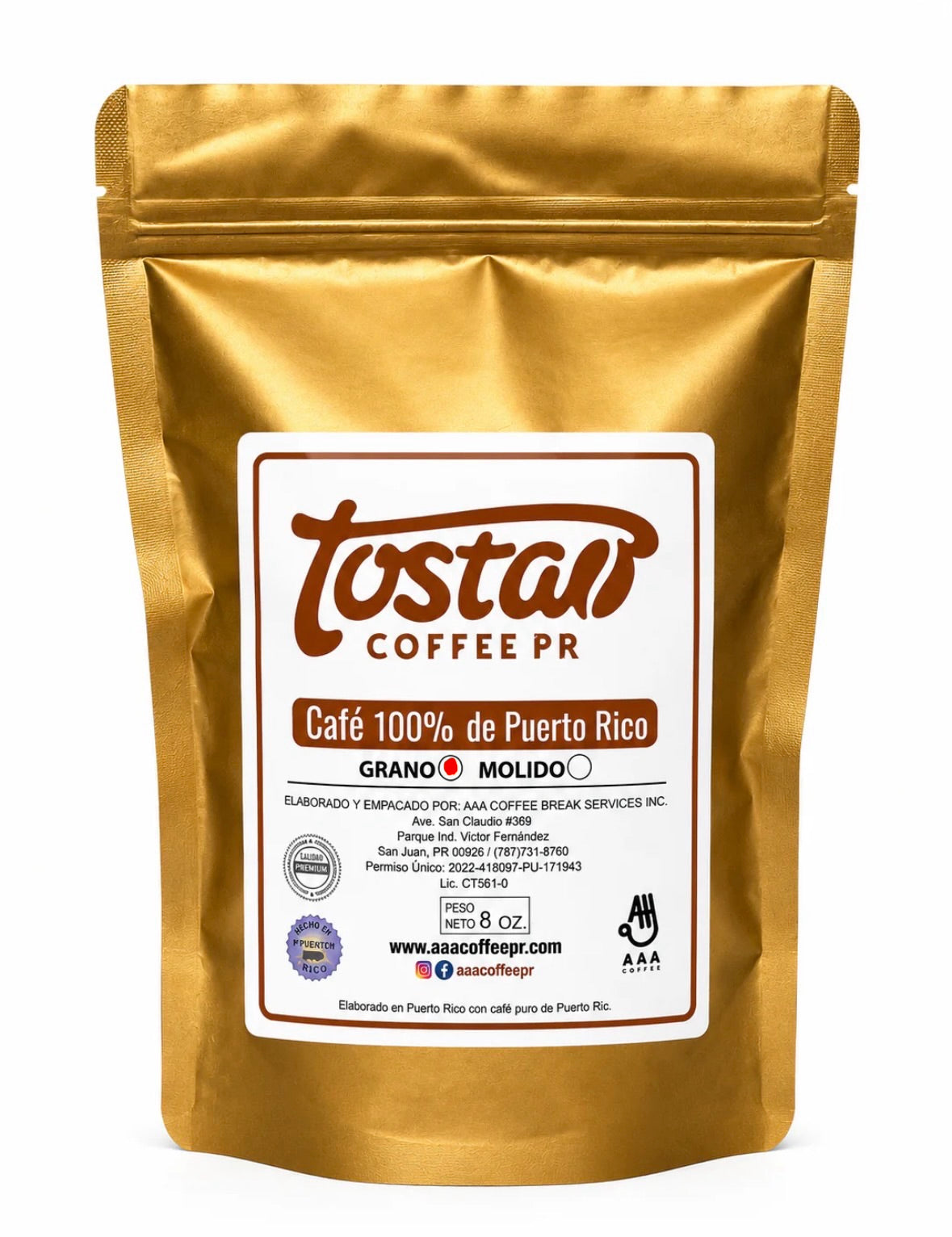 Whole Bean 100% Puertorican Coffee